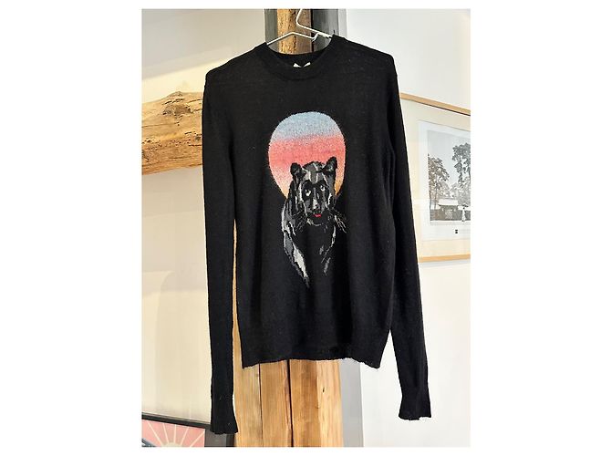 Saint Laurent Pullover Schwarz Mohair Wolle Leopardenmuster - Ansicht 2