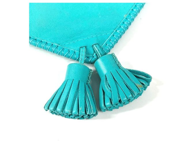 Borsa a Spalla Pochette Pompon con Frange Hermès Turchese - vista 17
