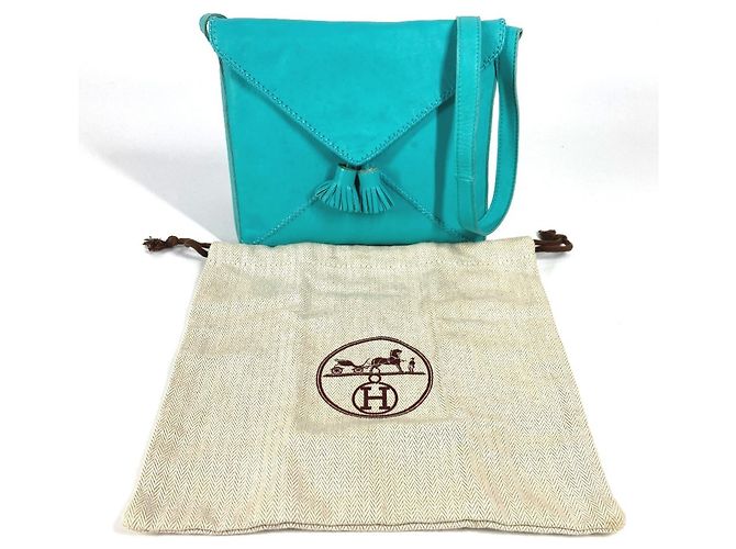 Borsa a Spalla Pochette Pompon con Frange Hermès Turchese - vista 18