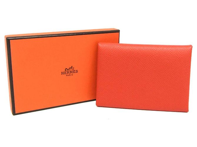Tarjetero Calvi Duo de cuero Epsom de Hermès en naranja - vista 2