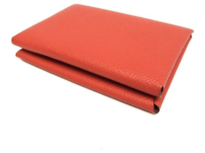 Tarjetero Calvi Duo de cuero Epsom de Hermès en naranja - vista 3