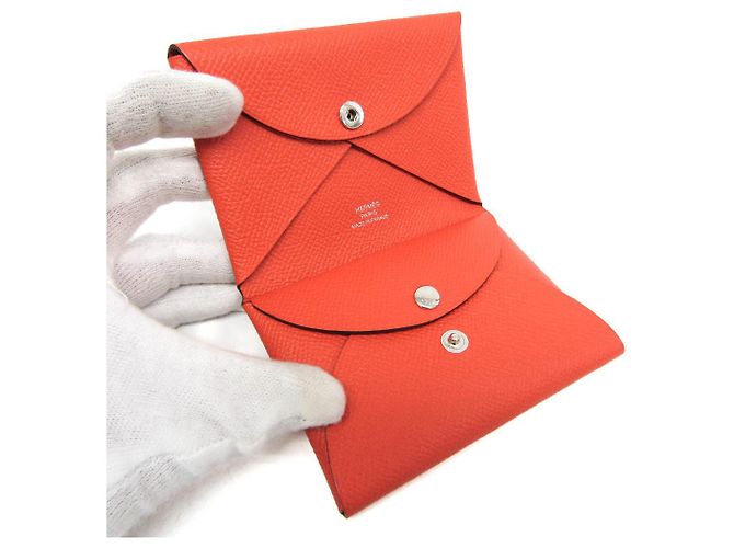 Tarjetero Calvi Duo de cuero Epsom de Hermès en naranja - vista 4