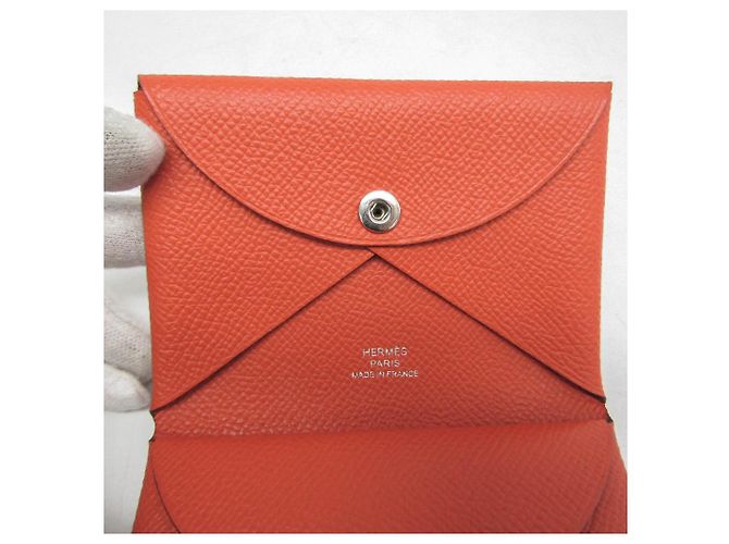 Tarjetero Calvi Duo de cuero Epsom de Hermès en naranja - vista 8