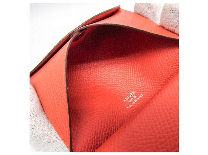 Tarjetero Calvi Duo de cuero Epsom de Hermès en naranja - vista 9