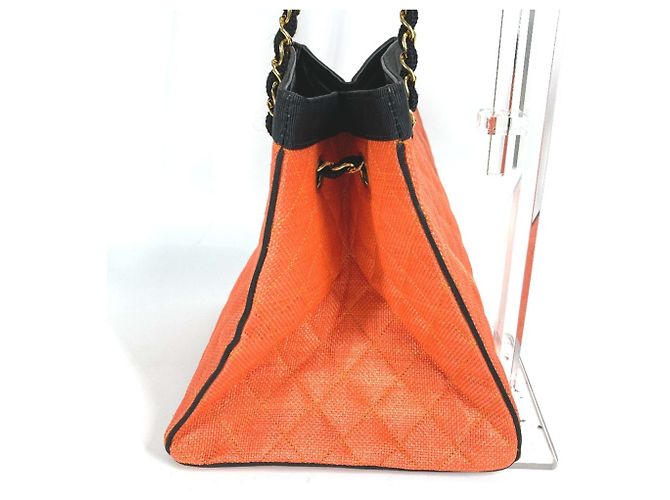 Borsa Tote a Doppia Catena Matelassé Chanel Nero Arancione - vista 2