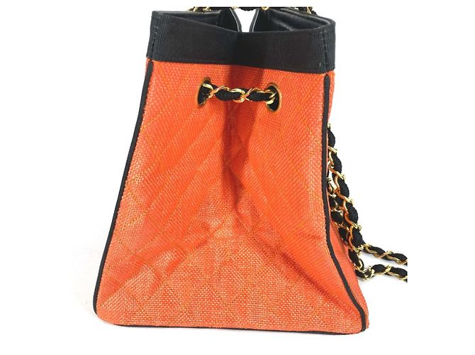 Borsa Tote a Doppia Catena Matelassé Chanel Nero Arancione - vista 4