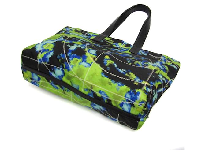 Bolsa tote Prada Tessuto com logo triangular Preto Azul Verde claro - vista 2