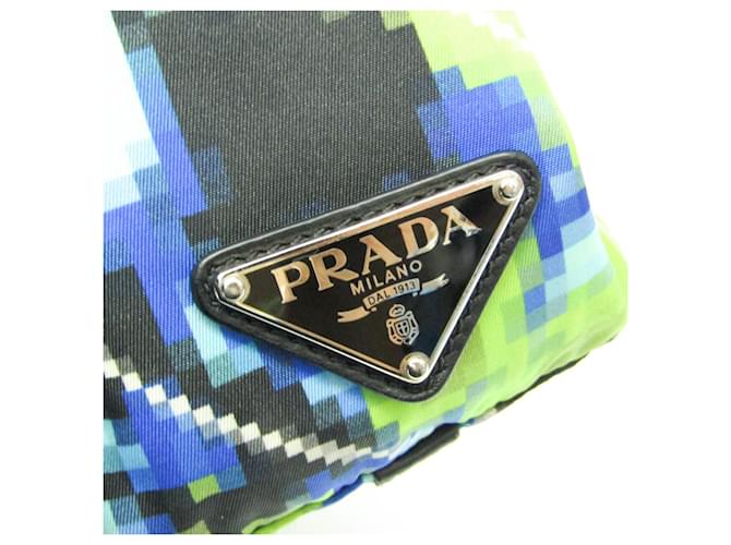 Bolsa tote Prada Tessuto com logo triangular Preto Azul Verde claro - vista 9