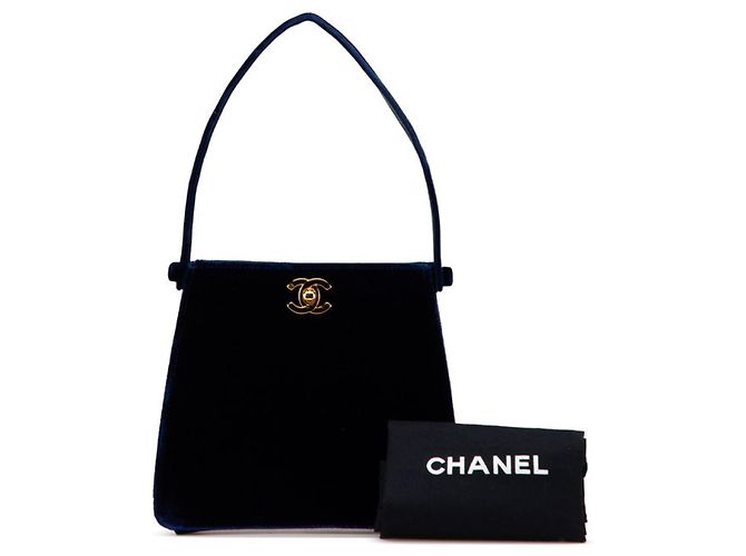 Mini borsa a mano Chanel Coco Mark in velluto blu navy - vista 10