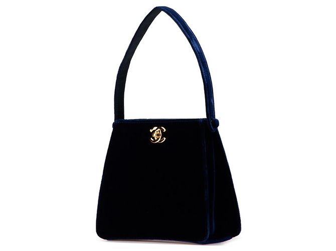 Mini borsa a mano Chanel Coco Mark in velluto blu navy - vista 2