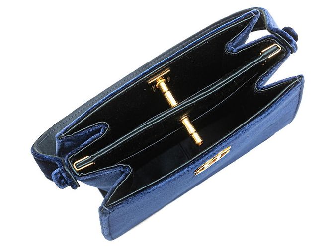 Mini borsa a mano Chanel Coco Mark in velluto blu navy - vista 5
