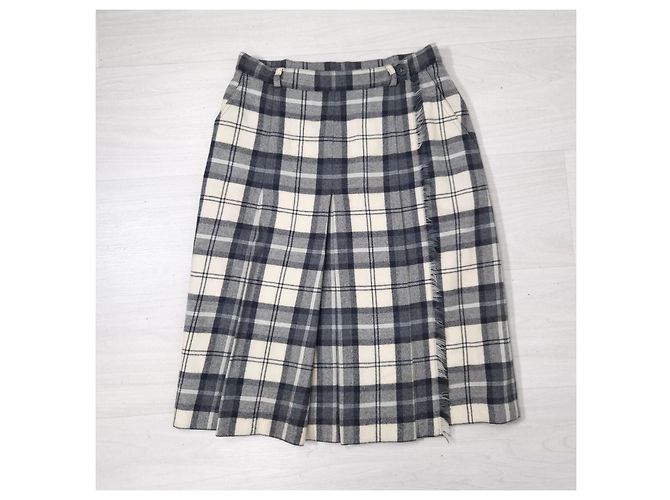 Falda kilt Escada en pura lana virgen Blanco Gris - vista 8