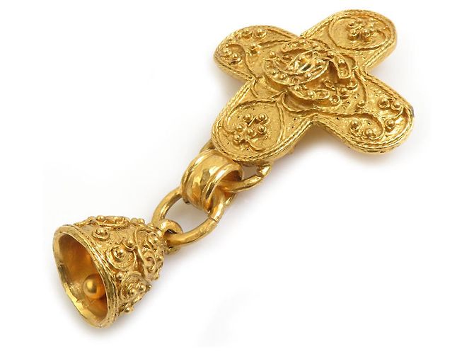 Spilla Chanel Coco Mark Bell in metallo dorato D'oro - vista 2