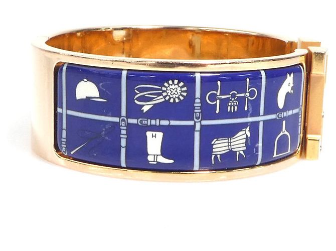 Pulsera Bangle Click-Clack de Hermès Azul Dorado Blanco roto - vista 2