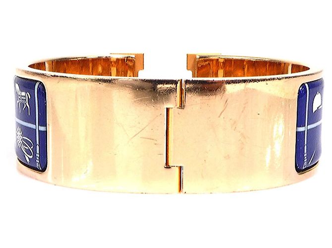Pulsera Bangle Click-Clack de Hermès Azul Dorado Blanco roto - vista 3