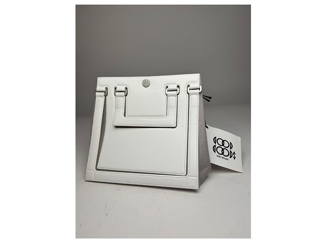 Vintage Issey Miyake Leder-Canvas 2Way Tasche Silber Weiß - Ansicht 2