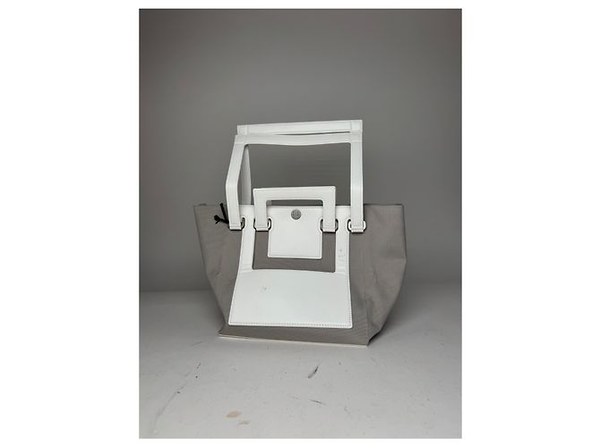 Vintage Issey Miyake Leder-Canvas 2Way Tasche Silber Weiß - Ansicht 3