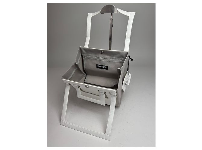 Vintage Issey Miyake Leder-Canvas 2Way Tasche Silber Weiß - Ansicht 4