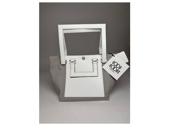 Vintage Issey Miyake Leder-Canvas 2Way Tasche Silber Weiß - Ansicht 6