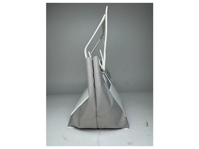 Vintage Issey Miyake Leder-Canvas 2Way Tasche Silber Weiß - Ansicht 7