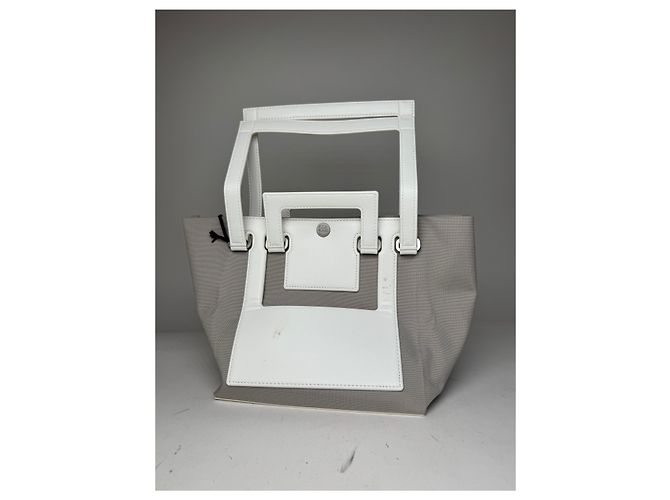 Vintage Issey Miyake Leder-Canvas 2Way Tasche Silber Weiß - Ansicht 8