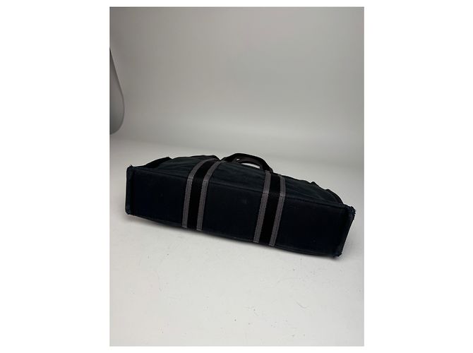 Vintage Hermès Canvas Tote Bag Schwarz Grau - Ansicht 12