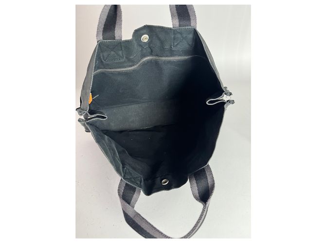 Vintage Hermès Canvas Tote Bag Schwarz Grau - Ansicht 2