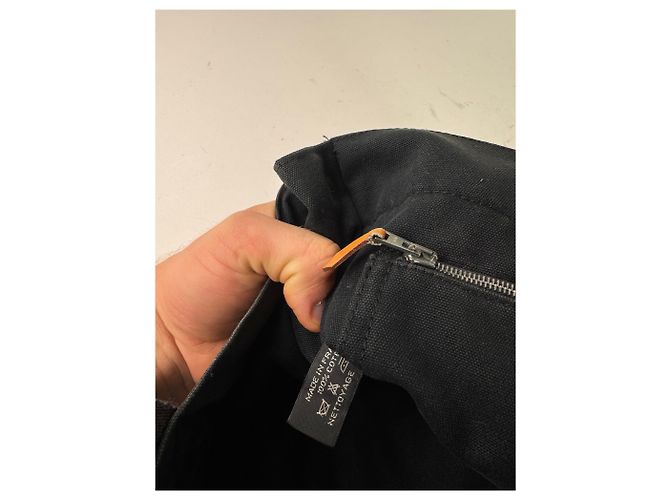 Vintage Hermès Canvas Tote Bag Schwarz Grau - Ansicht 4