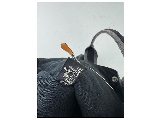 Vintage Hermès Canvas Tote Bag Schwarz Grau - Ansicht 5