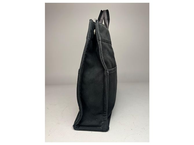 Vintage Hermès Canvas Tote Bag Schwarz Grau - Ansicht 7