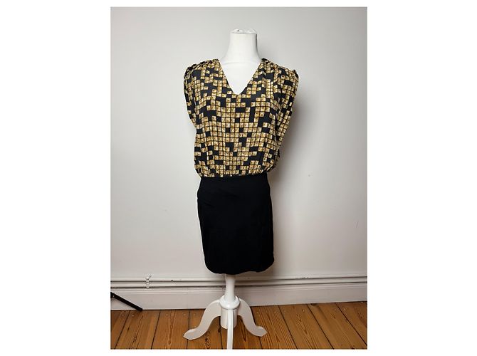 Abito midi in seta vintage Alexander Wang nero e oro L - vista 14