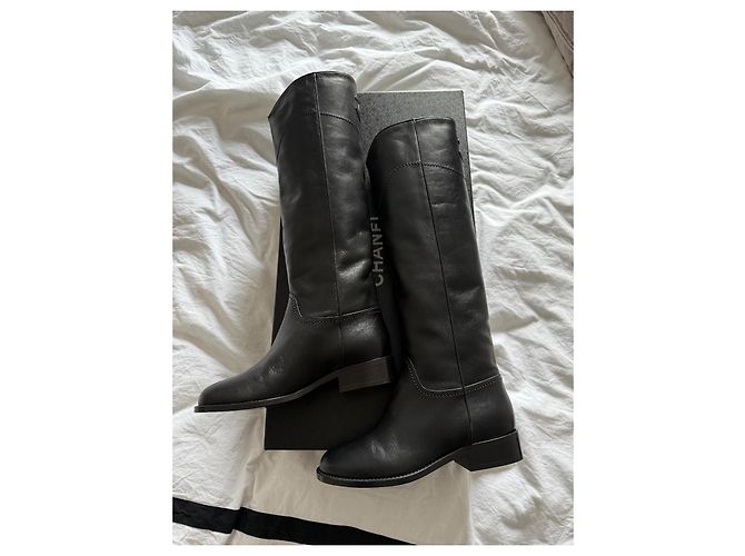 Cambon Botas de montar Chanel negras de cuero nuevas talla 36 Negro - vista 5