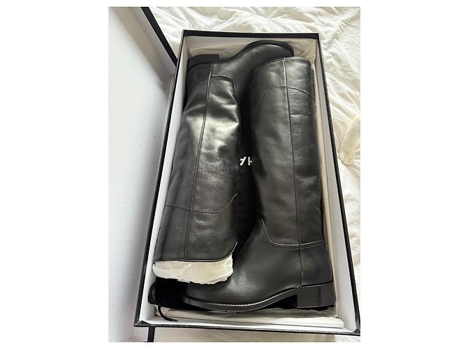 Cambon Botas de montar Chanel negras de cuero nuevas talla 36 Negro - vista 6