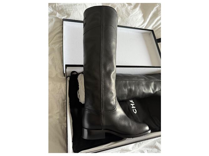 Cambon Botas de montar Chanel negras de cuero nuevas talla 36 Negro - vista 7