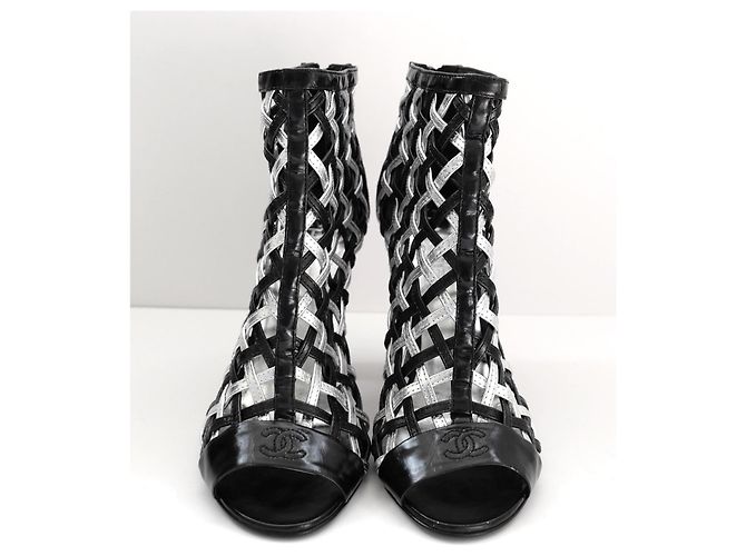Stivaletti neri e argento a rete Chanel Resort 2009 Nero - vista 4