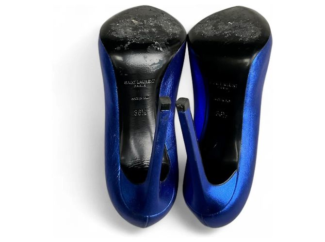 Saint Laurent Metallic blaue Peeptoe-Pumps Metallisch - Ansicht 10