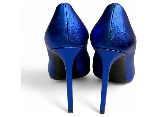 Saint Laurent Metallic blaue Peeptoe-Pumps Metallisch - Ansicht 11