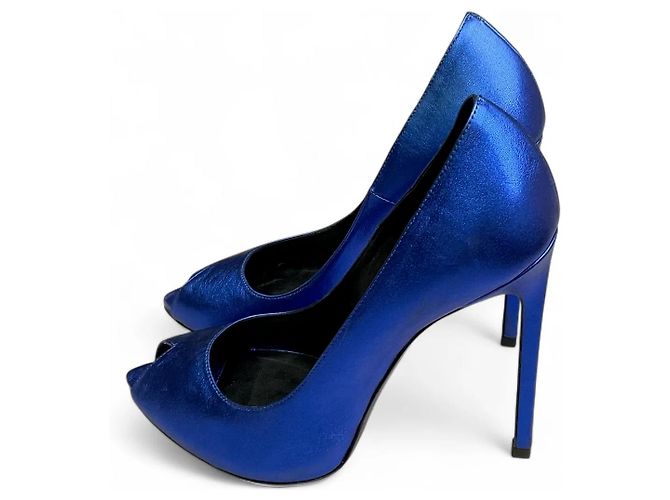 Saint Laurent Metallic blaue Peeptoe-Pumps Metallisch - Ansicht 12