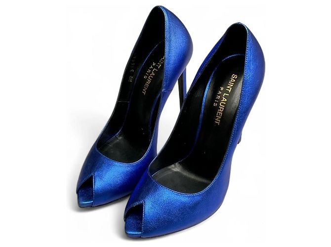 Saint Laurent Metallic blaue Peeptoe-Pumps Metallisch - Ansicht 13