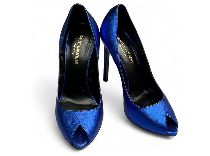 Saint Laurent Metallic blaue Peeptoe-Pumps Metallisch - Ansicht 2