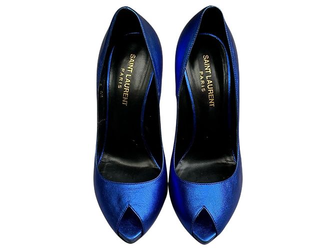 Saint Laurent Metallic blaue Peeptoe-Pumps Metallisch - Ansicht 4