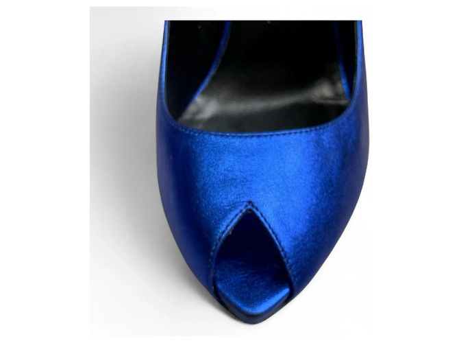 Saint Laurent Metallic blaue Peeptoe-Pumps Metallisch - Ansicht 7