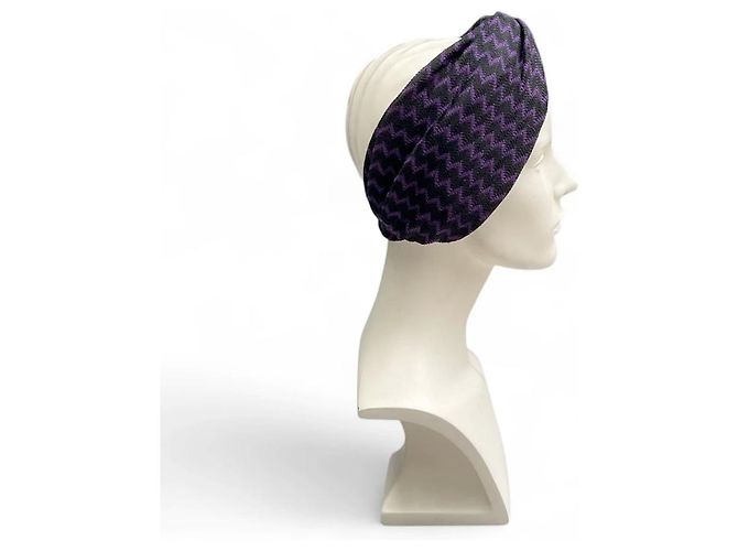 Fascia per capelli con motivo zig zag Missoni in nero e viola NUOVO Porpora - vista 2