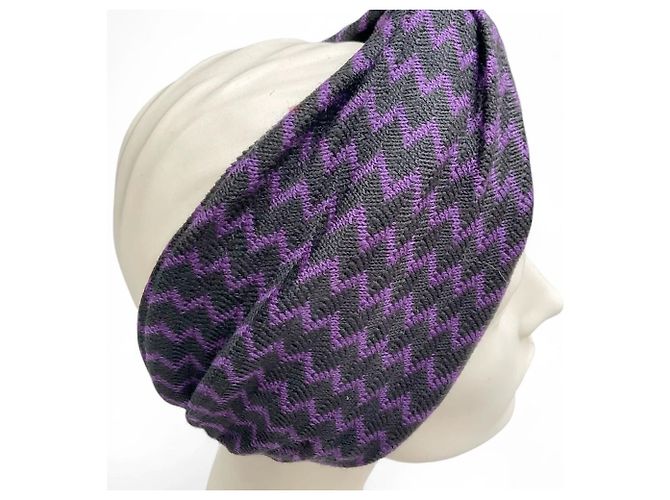 Fascia per capelli con motivo zig zag Missoni in nero e viola NUOVO Porpora - vista 3