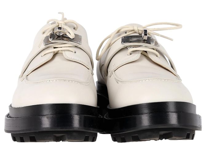 Scarpe Derby Hermès First in pelle bianca Marrone Rosso - vista 3