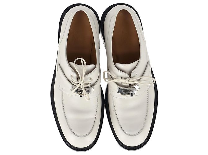 Scarpe Derby Hermès First in pelle bianca Marrone Rosso - vista 4
