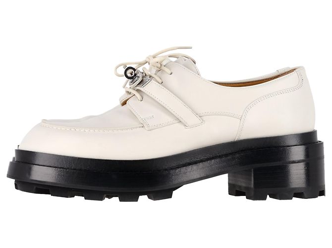 Scarpe Derby Hermès First in pelle bianca Marrone Rosso - vista 5
