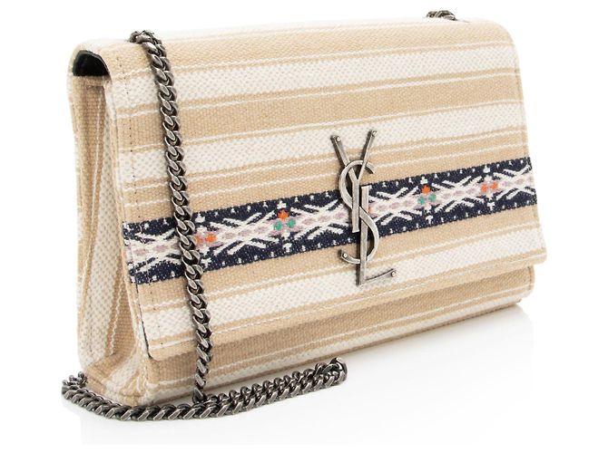 Borsa a Spalla Kate in Tela con Monogramma Stampato Saint Laurent Marrone Beige - vista 2