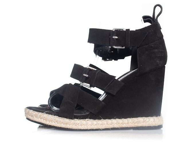 Sandalo con zeppa in suede Balenciaga Nero - vista 2