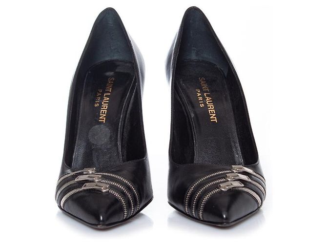 Pumps in pelle nera con zip Saint Laurent Nero - vista 3